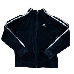 Adidas Girls' Black Iconic Tricot Jogger Full-Zip Jacket Iridescence Stripes Sz